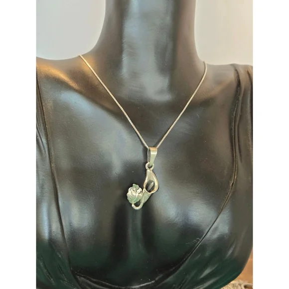 Necklace calla lily vintage taxco pendant 925 sterling - Picture 4 of 8